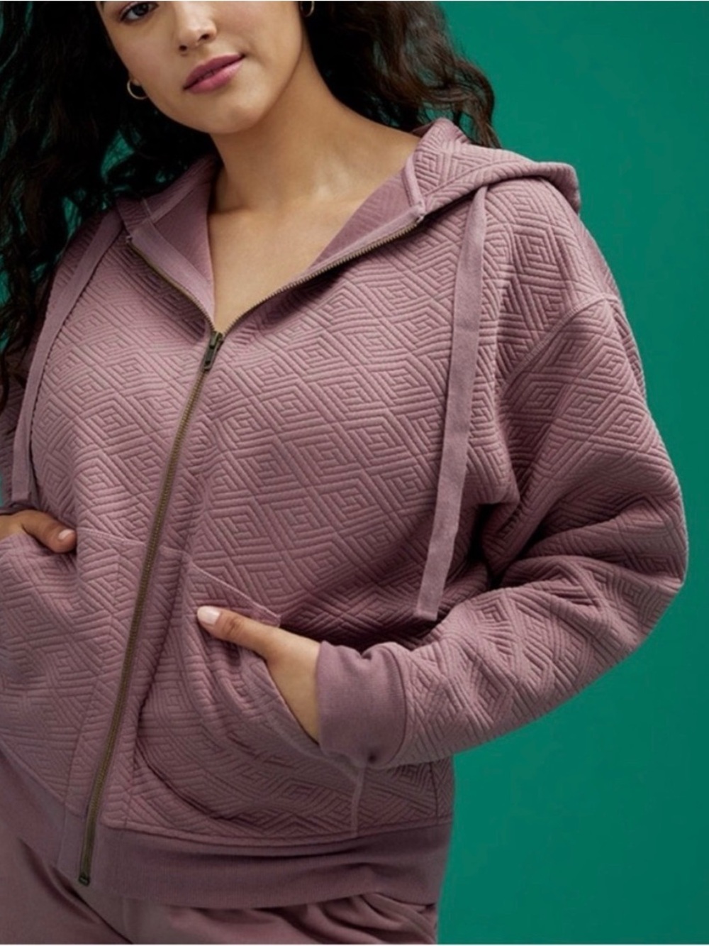 ThirdLove Quilted Zip Hoodie in Mauve - Picture 2 of 13